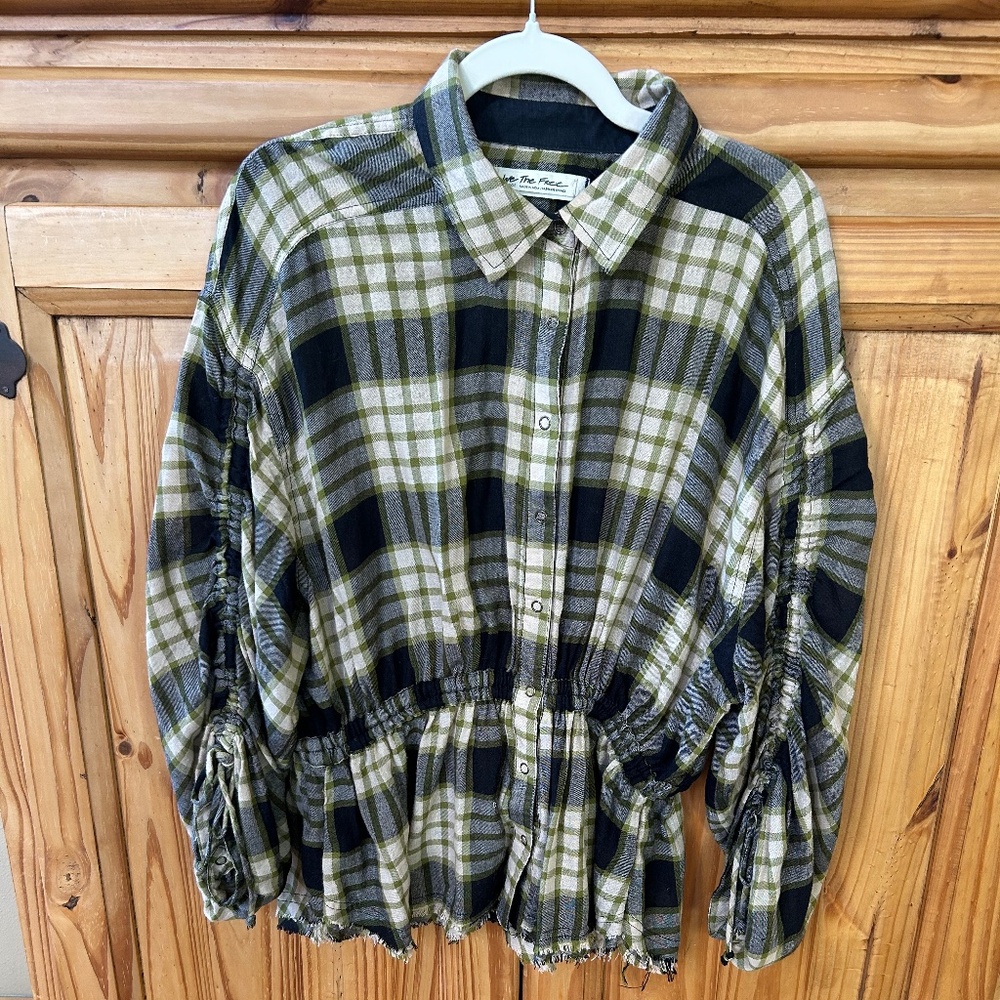 Free‎ People We the Free Pacific Dawn Top Wool Blend Green Plaid Women's Large